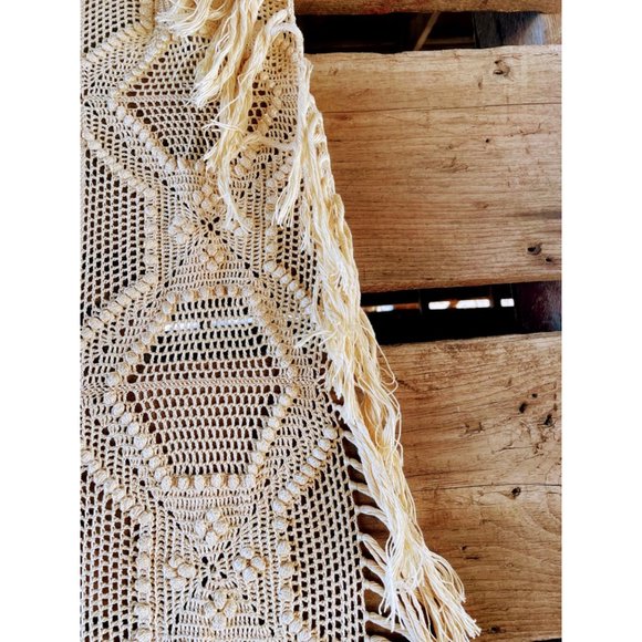 Antique/Vintage Cotton crochet Thread Bedspread with Fringe 108x82" - Picture 11 of 13